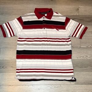 Rocawear Men's Short Sleeve Striped Polo Shirt XL Red Black White Y2K